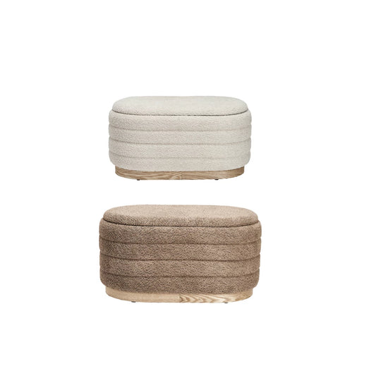 Fabric & MDF Upholstered Ottomans w/ Storage & Wood Bases, Set of 2