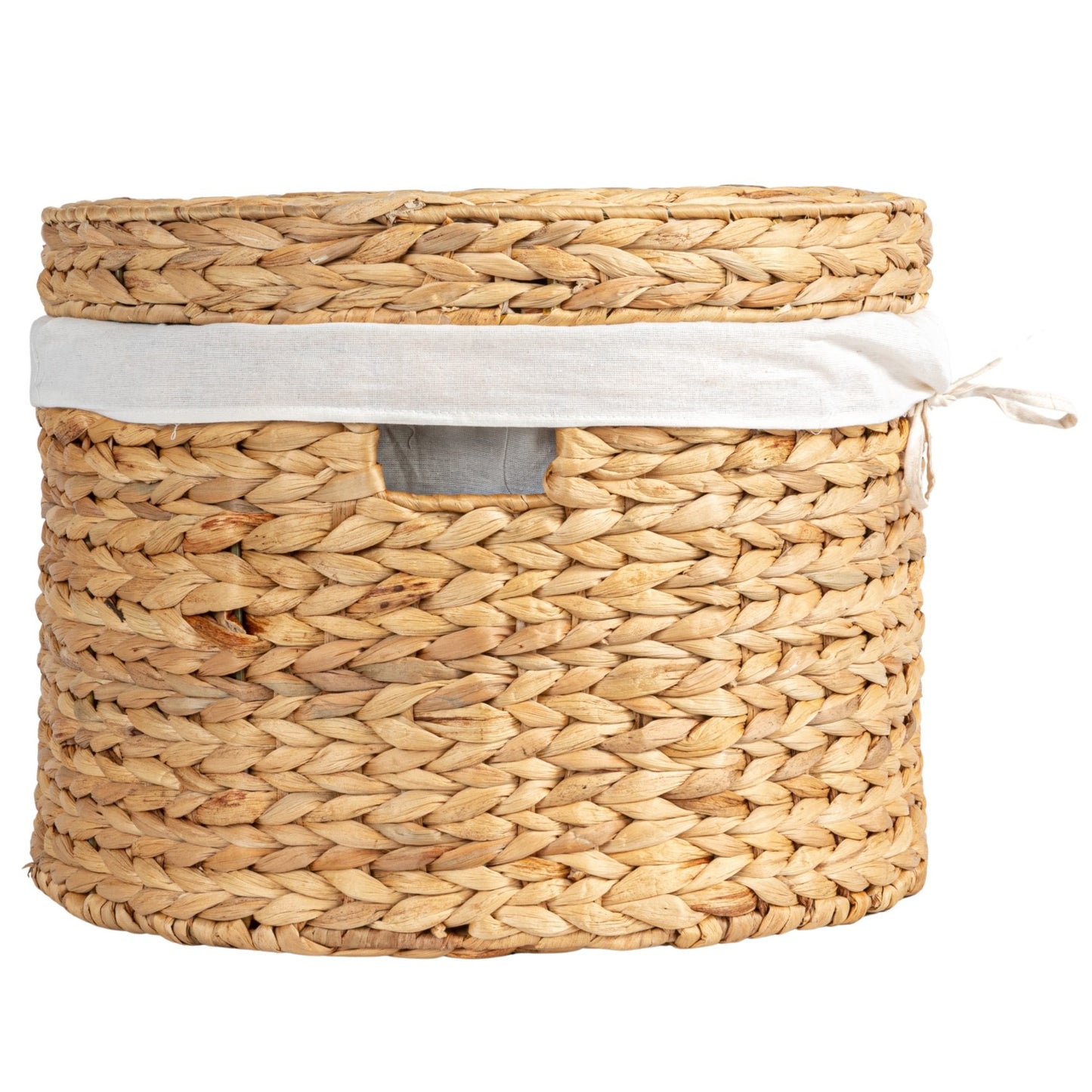 (Small) Water Hyacinth Basket w/ Lid, Handles & Cotton Lining