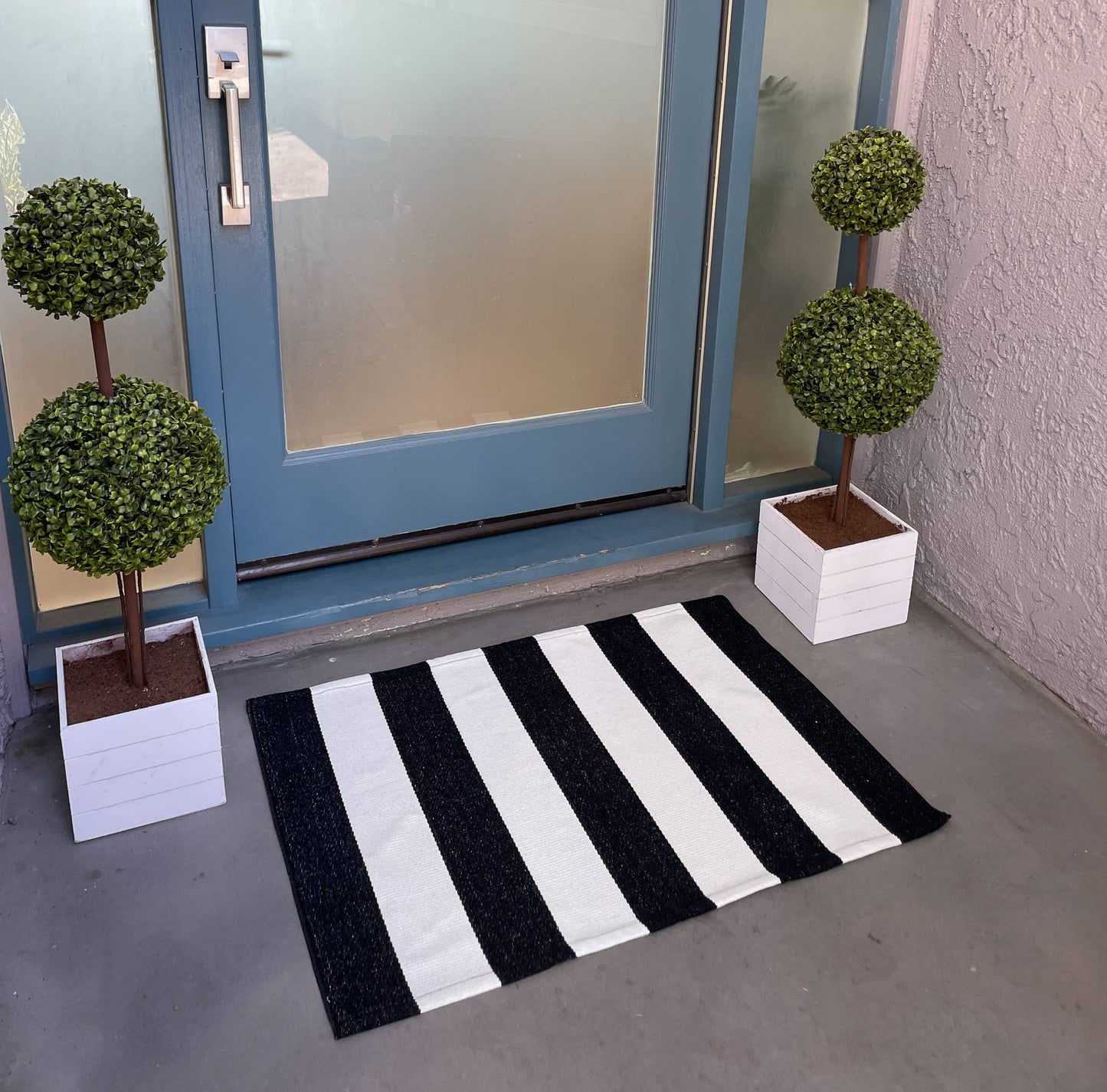 Black and White Striped Accent Rug