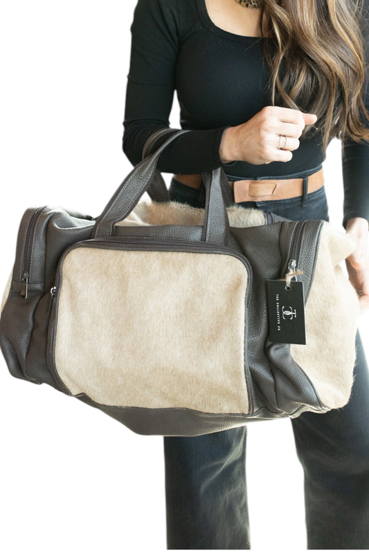 Leather and Fur Duffle Bag