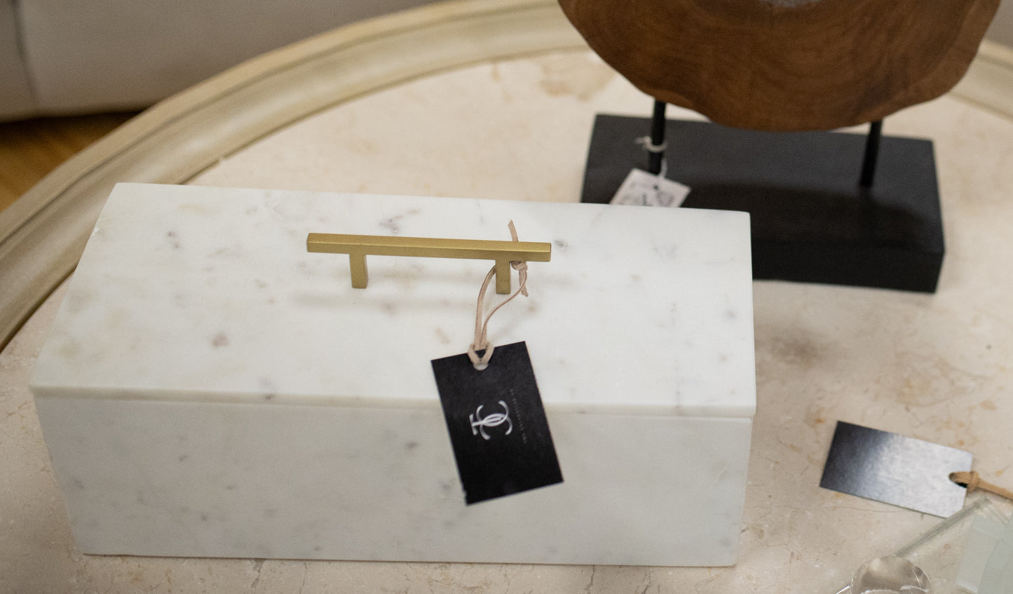 Marble Storage Box with Brass Handle and Removable Lid