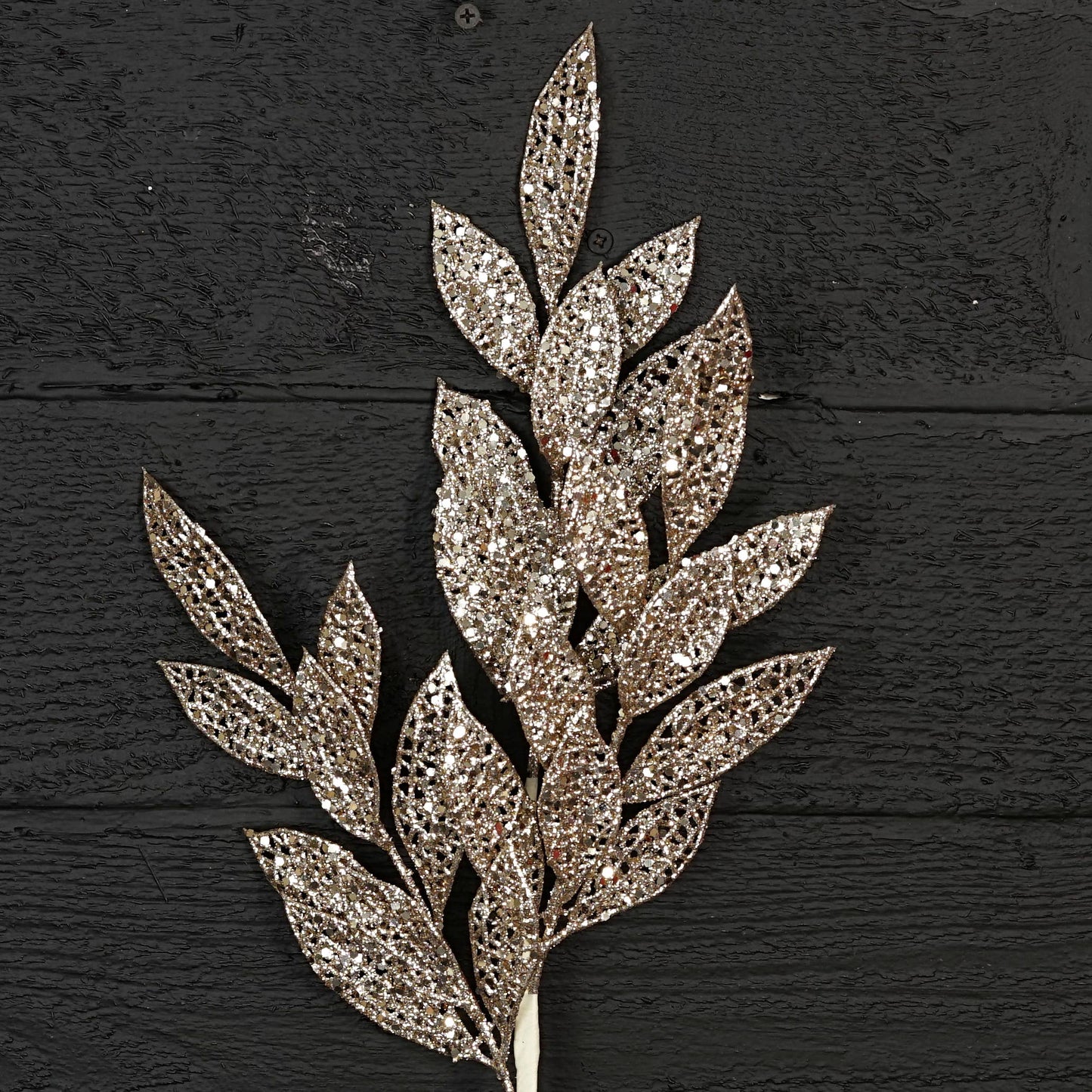 32258-26in Glittered mesh bay leaves Branch-CHAM