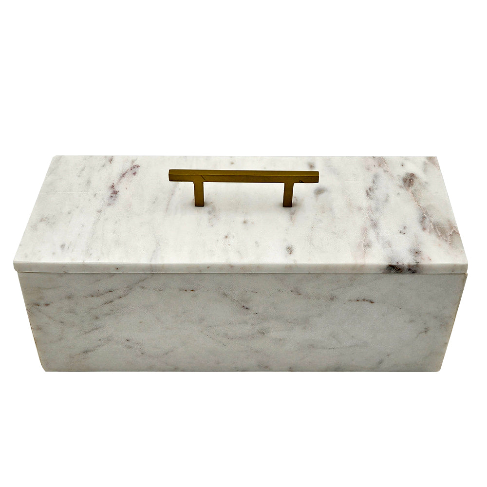 Marble Storage Box with Brass Handle and Removable Lid