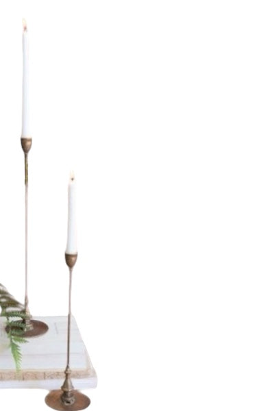 Set of 2 - Tall Antique Brass Taper Candle Holder