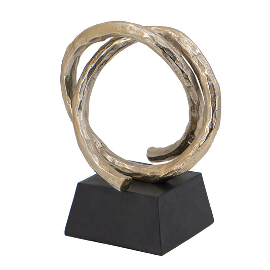 Gold Aluminum Entwined Sculpture on Black Stand