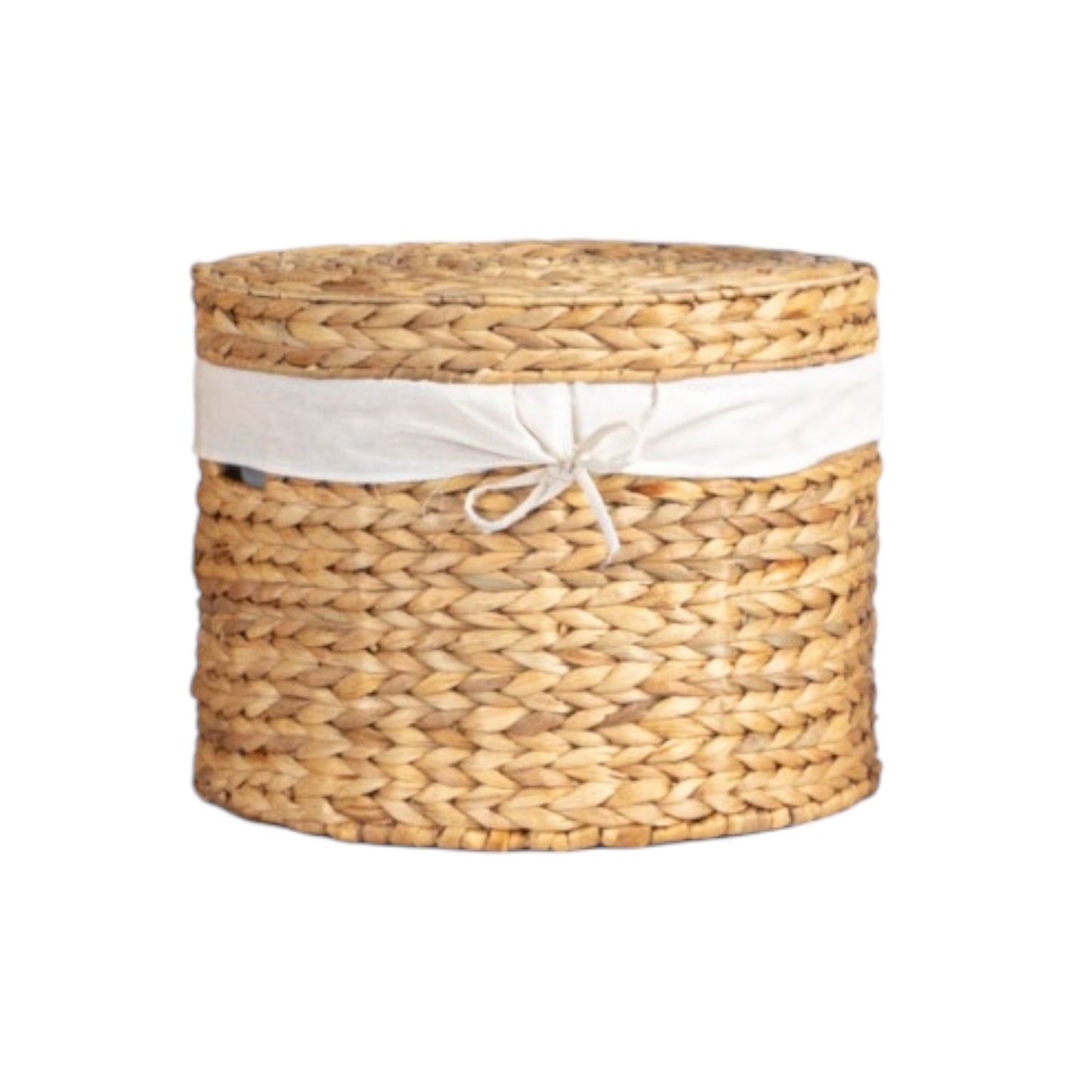 (Medium) Water Hyacinth Basket w/ Lid, Handles & Cotton Lining