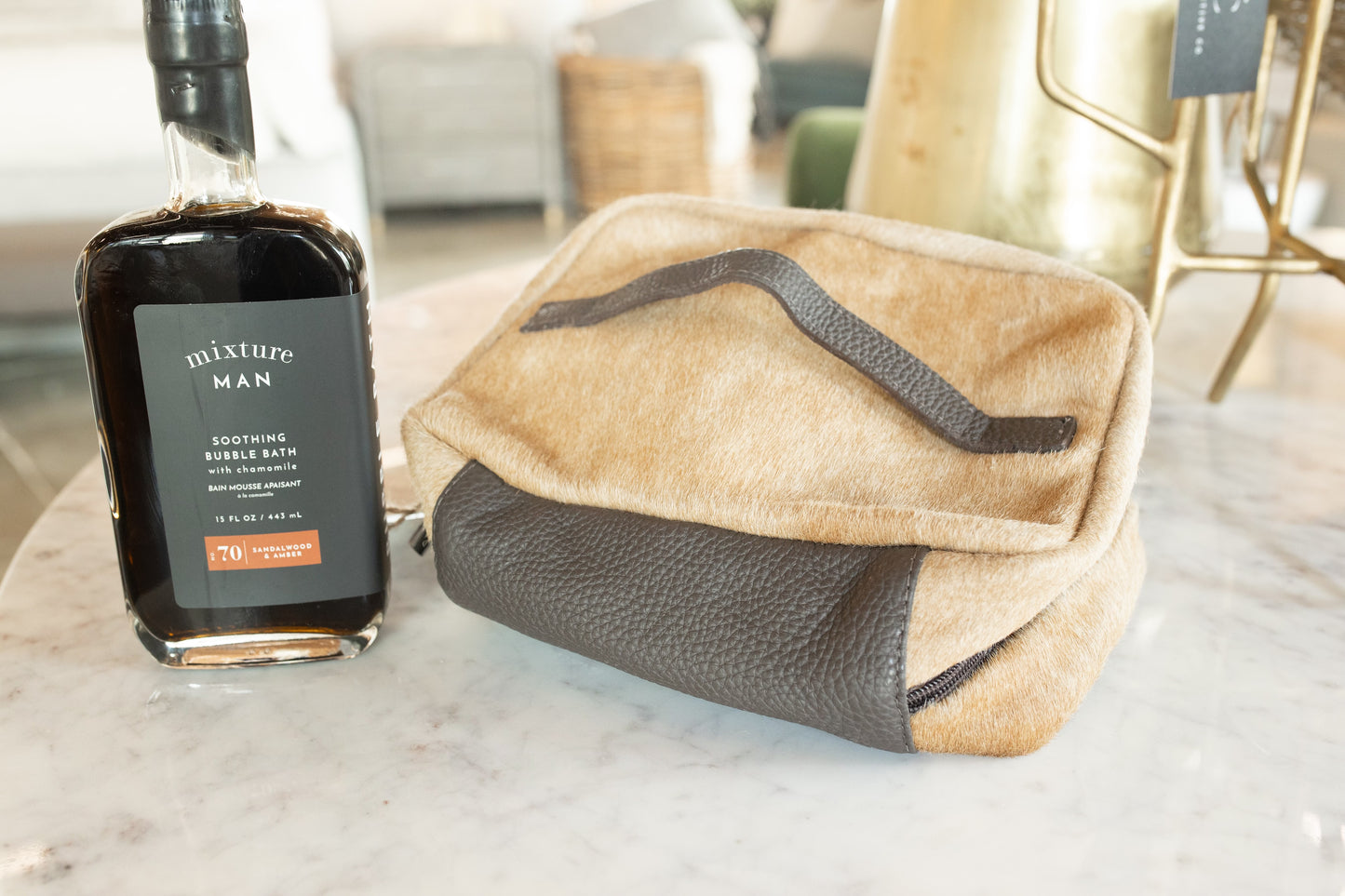 Leather & Fur Toiletry Bag