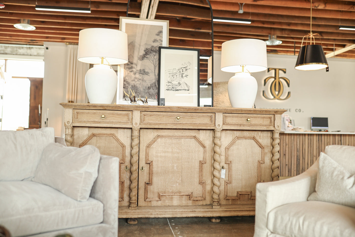 Antique French Bleached Oak Sideboard