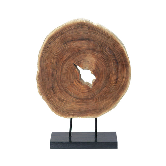 Abstract Teak Wheel Sculpture with Stand