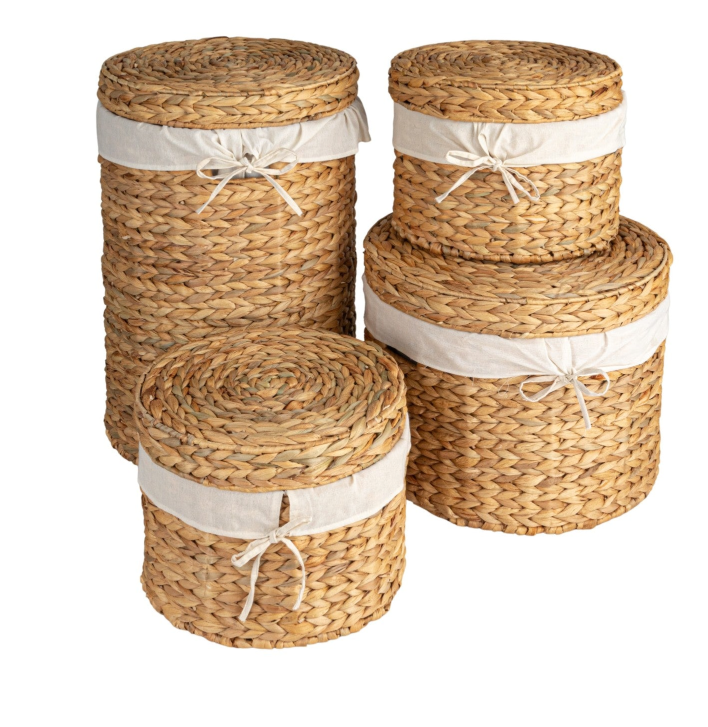 (Small) Water Hyacinth Basket w/ Lid, Handles & Cotton Lining