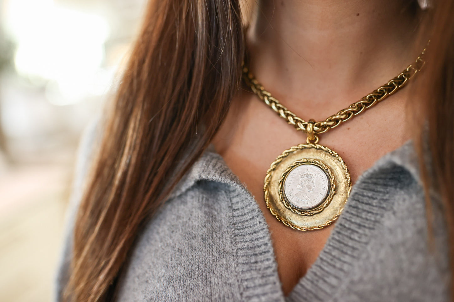 Large Two Tone Coin Necklace