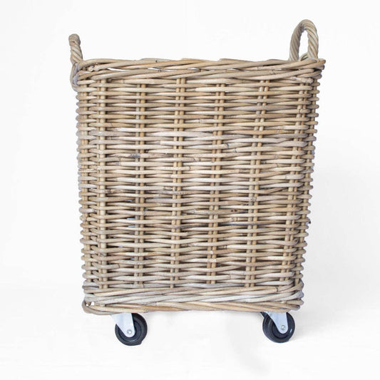 Rattan Square Kubu Grey Storage Baskets on Wheels