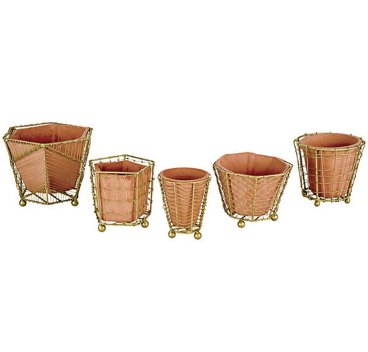 (X-Small) Terracotta Planters with Wire Wrap and Brass Detail