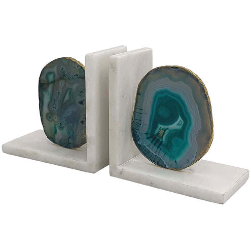 Green Agate and Marble Bookends