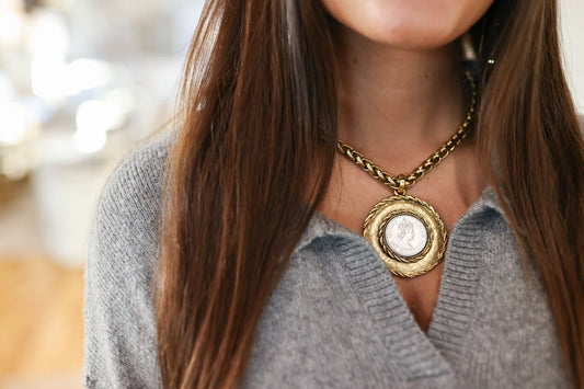 Large Two Tone Coin Necklace