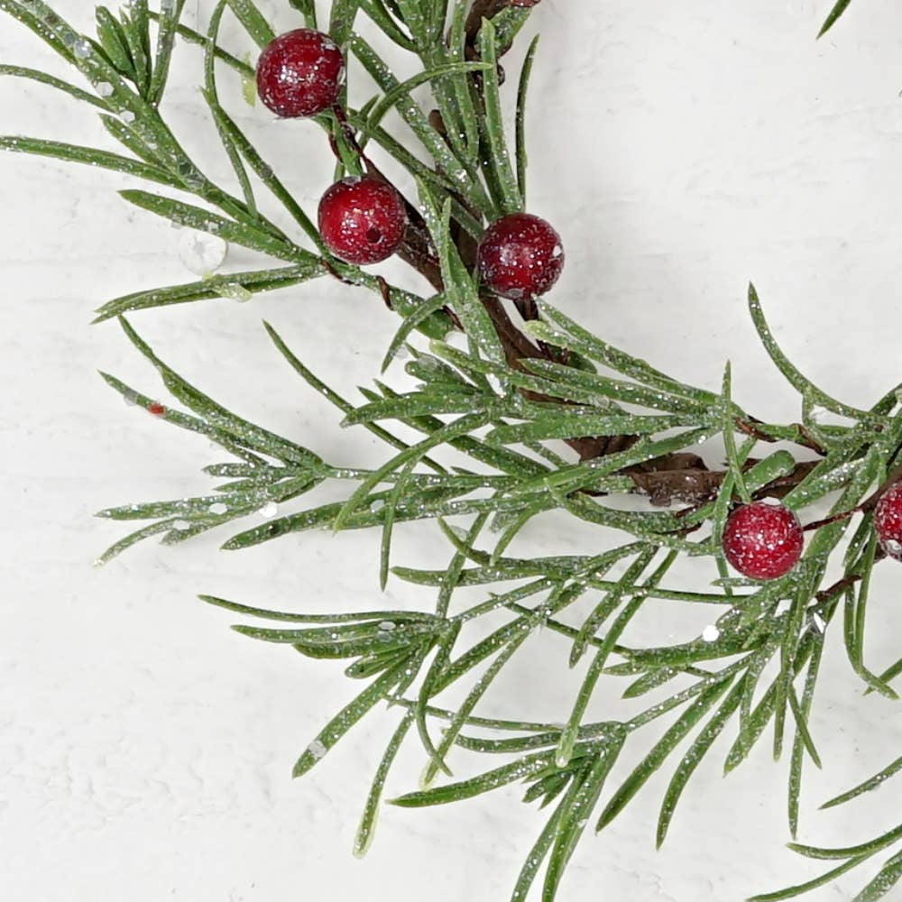 32183-3.5in(9)Ring-Sparkled glittered Grass w. red berries