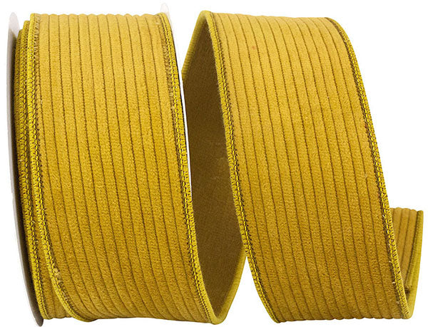 Ribbon - Corduroy Deluxe Mesh Backed Wired Edge Ribbon, Mustard,  2-1/2 Inch, 10 Yards