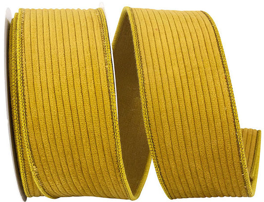 Ribbon - Corduroy Deluxe Mesh Backed Wired Edge Ribbon, Mustard,  2-1/2 Inch, 10 Yards