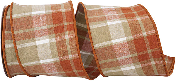 Ribbon - Plaid Canvas Tierra Wired Edge Ribbon, Burnt Orange, 4 Inch,  10 Yards