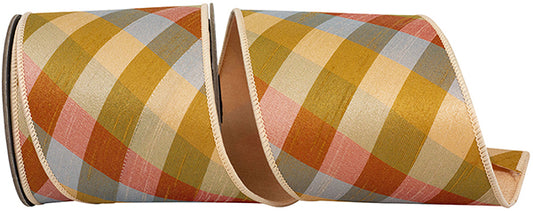 Ribbon - Plaid Diagonal Augusta Tonal Deluxe Dupioni Backed Wired  Edge Ribbon, Ginger, 4 Inch, 5 Yards