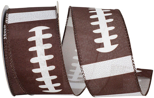 Ribbon - Football Laces Wired Edge Ribbon, Brown, 2-1/2 Inch, 10 Yards