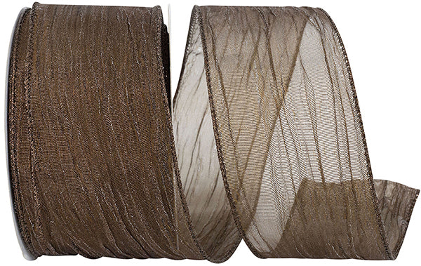 Ribbon - Crushed Mesh Elegance Wired Edge Ribbon, Chocolate Brown,  2-1/2 Inch, 25 Yards