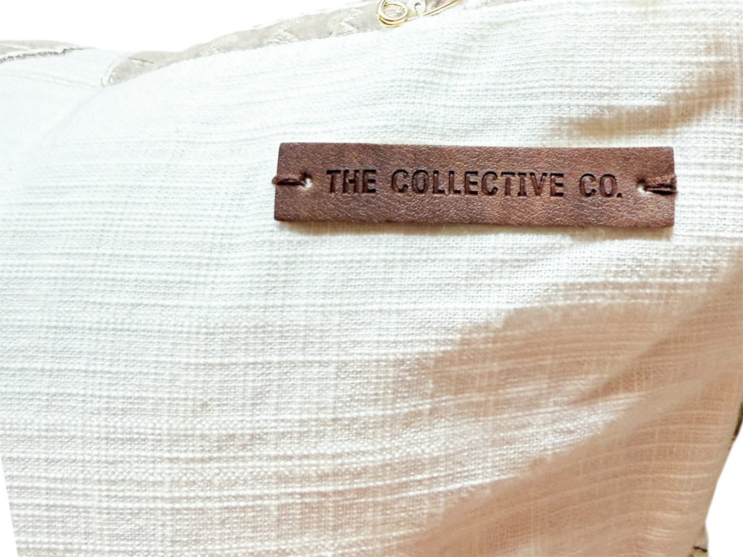 The Collective Co. Lumbar Pillow with Beige Woven Embroidered