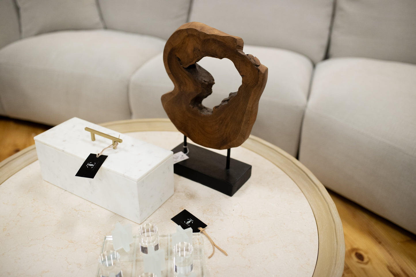 Marble Storage Box with Brass Handle and Removable Lid