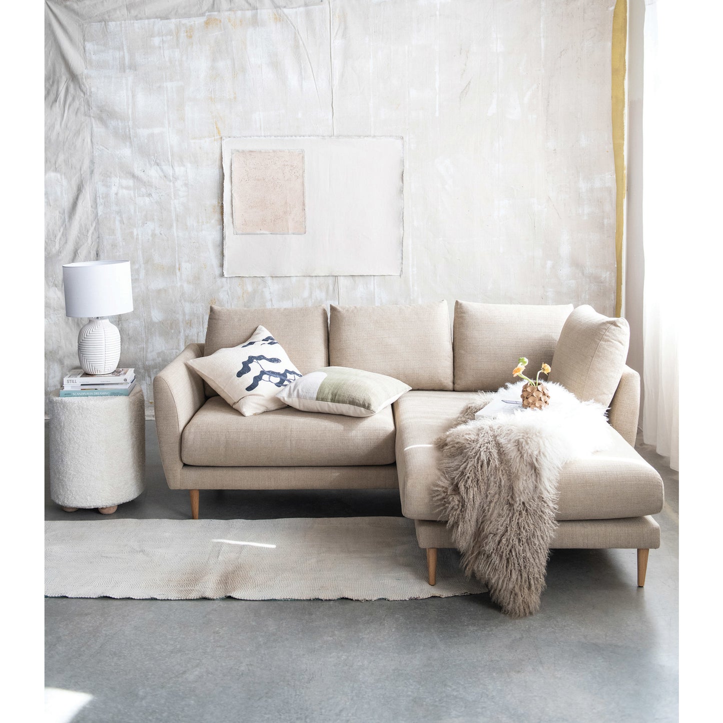 Round Cotton Sherpa Stool