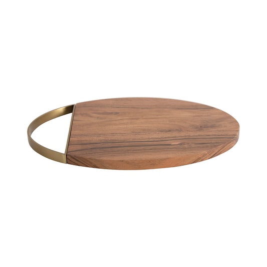 Oval Acacia Wood Cheese Board with Brass Handle