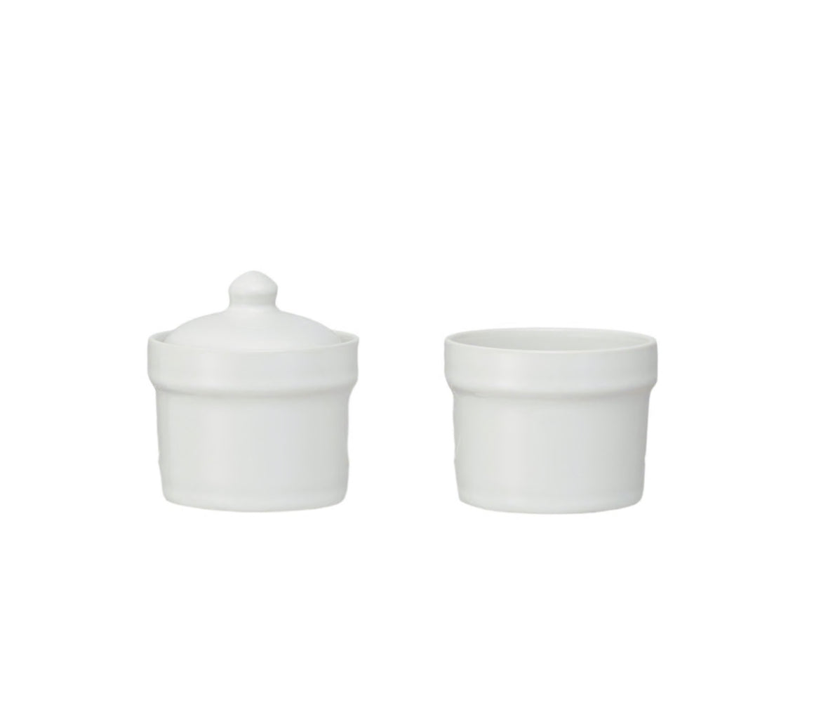 Stoneware Stackable Pinch Pots w/ Lid, White, Set of 2