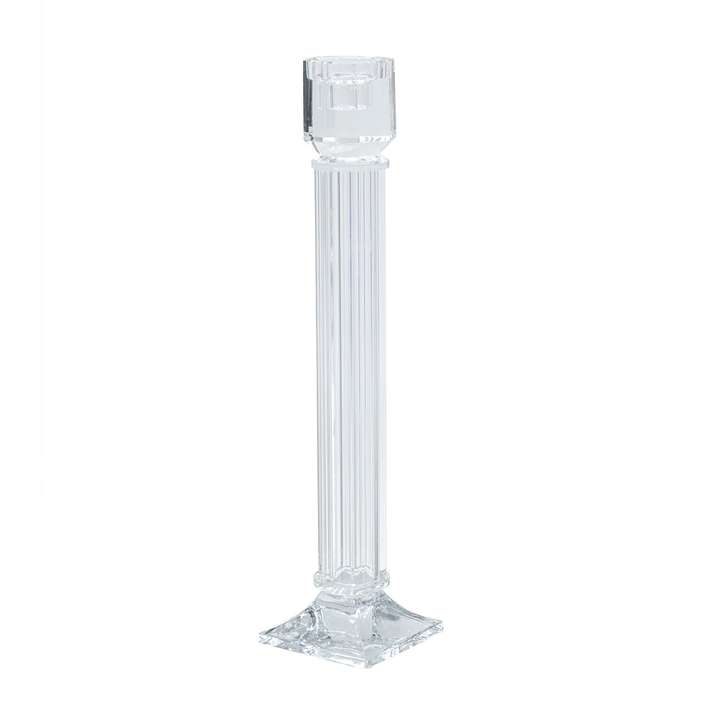Clear Glass Taper Candle Holder with Sculpted Column Design