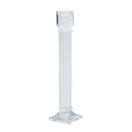 Clear Glass Taper Candle Holder with Sculpted Column Design