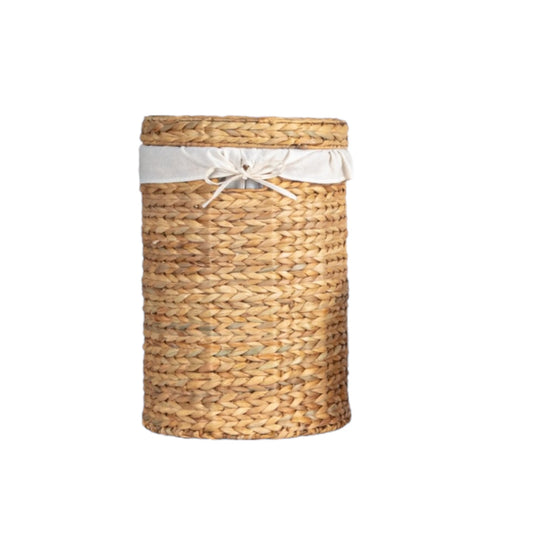 (Large) Water Hyacinth Basket w/ Lid, Handles & Cotton Lining
