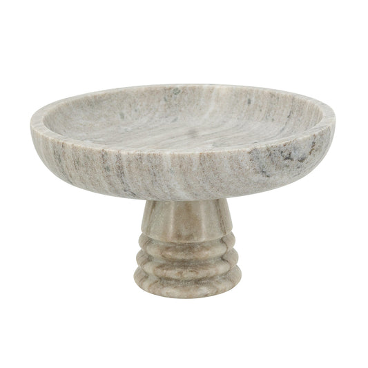 Marble Pedestal Bowl With Natural Gray Finish And Ribbed Base
