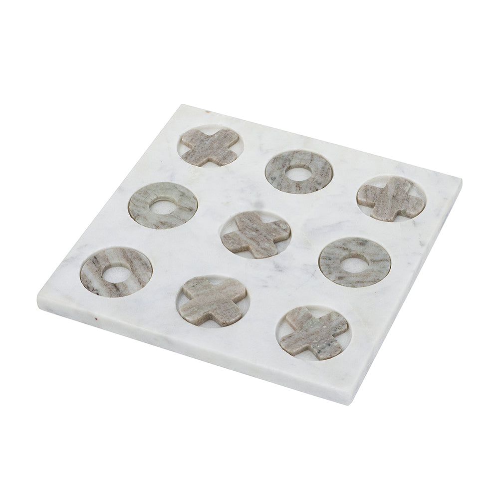 White Marble Tic-Tac-Toe Set With Natural Gray