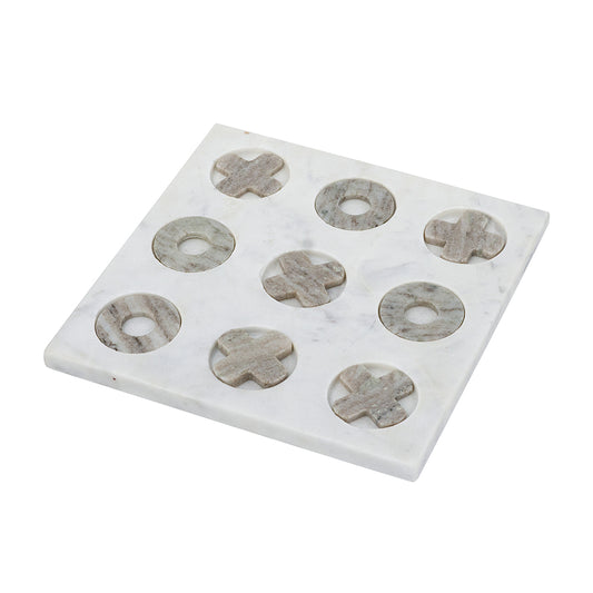 White Marble Tic-Tac-Toe Set With Natural Gray
