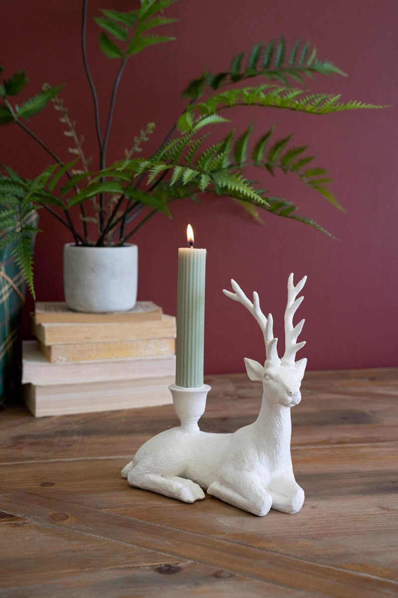 POLY RESIN CHRISTMAS DEER TAPER CANDLE HOLDER