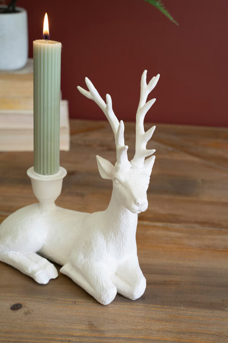POLY RESIN CHRISTMAS DEER TAPER CANDLE HOLDER