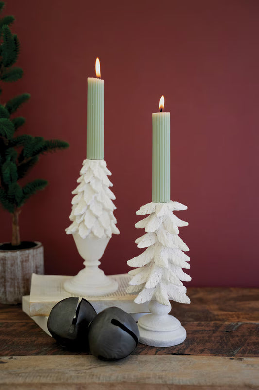 SET OF TWO POLY RESIN CHRISTMAS TREE CANDLE HOLDERS