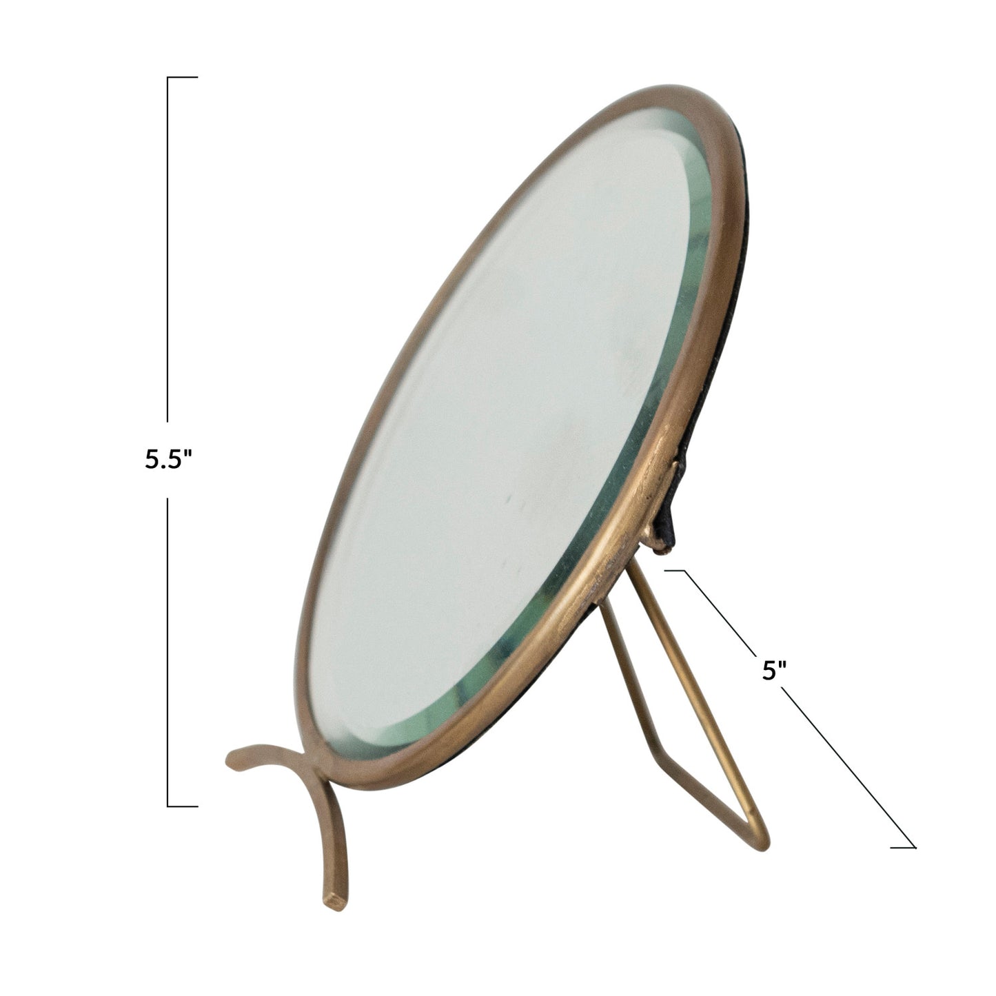 5" Round 5-1/2"H Brass Mirror