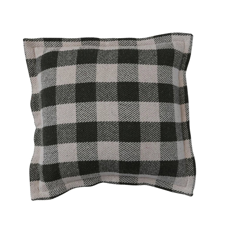 18" Plaid Hunter Green and Natural Pillow