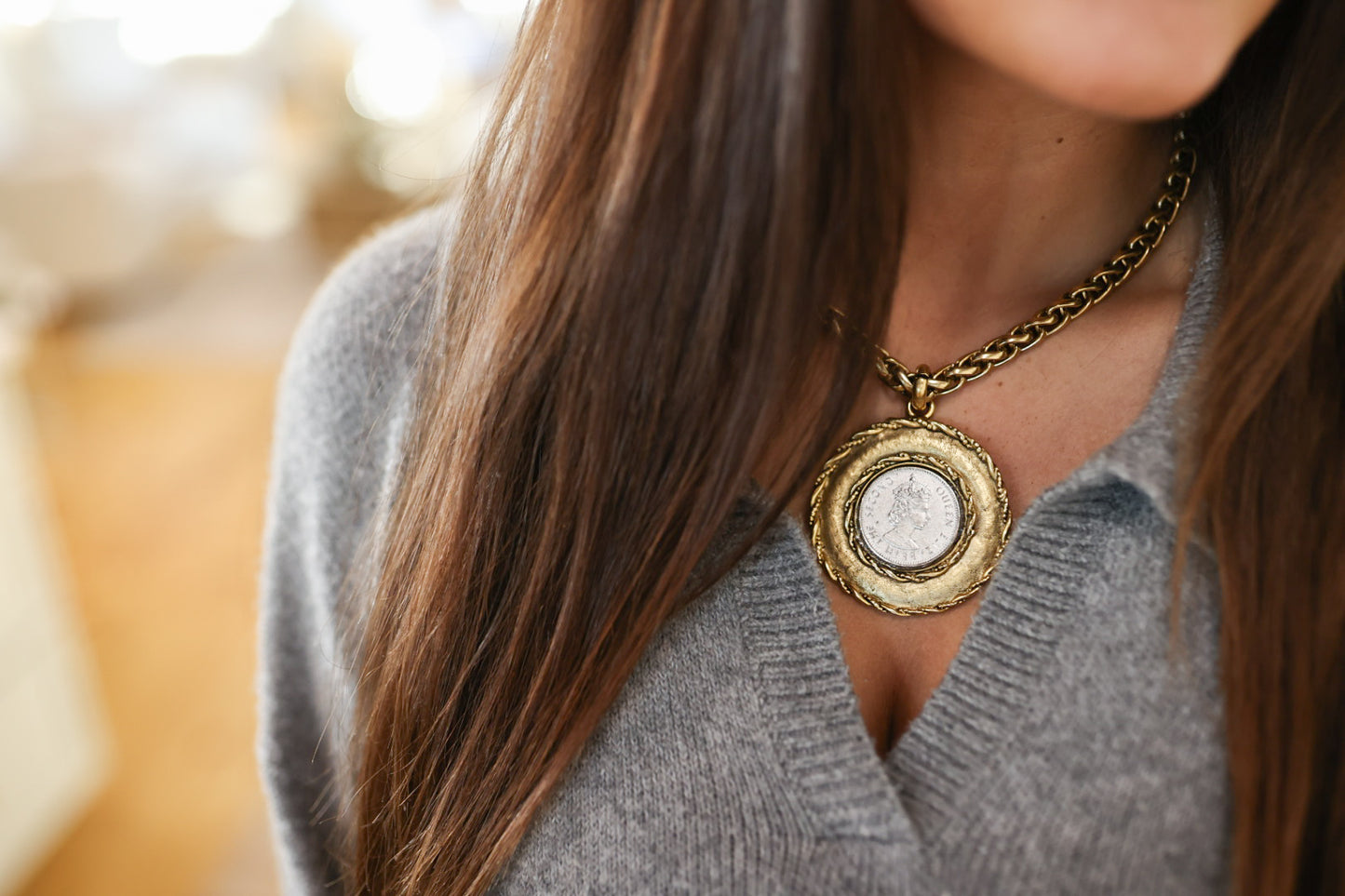 Large Two Tone Coin Necklace