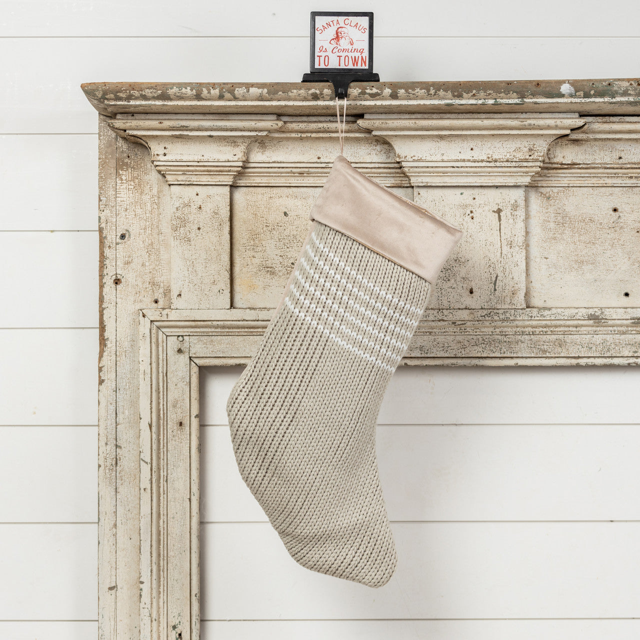 24" GREY STOCKING WITH WHITE STRIPES