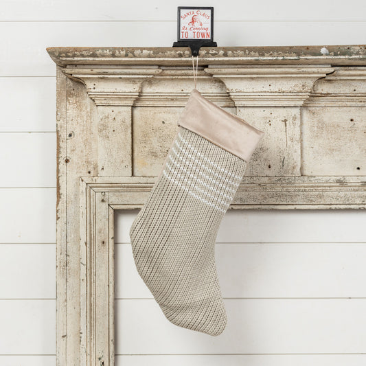 24" GREY STOCKING WITH WHITE STRIPES