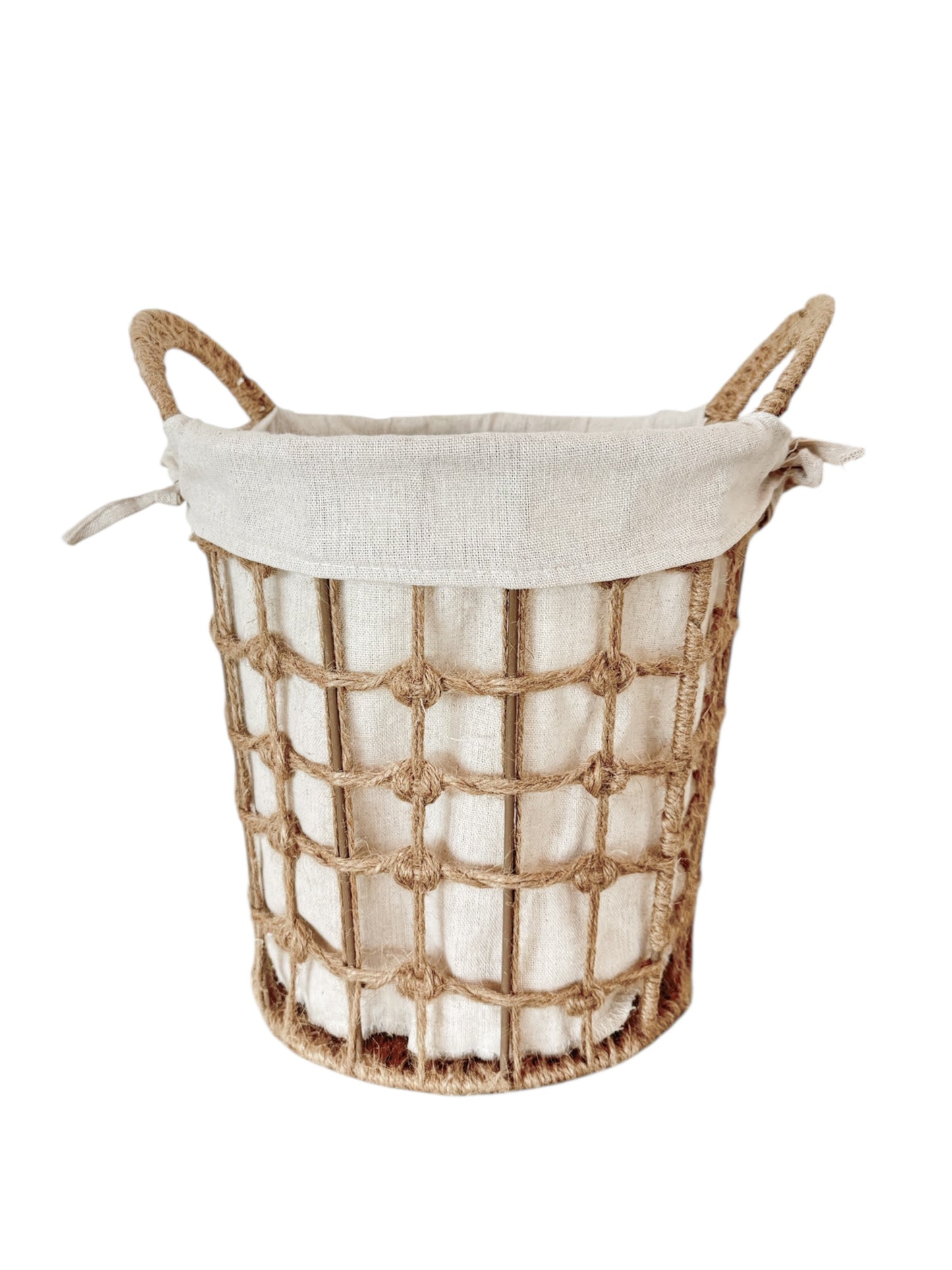 Square Hemp Tied Wire Basket with Hemp Fabric Inner