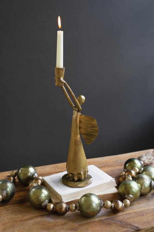 METAL CHRISTMAS ANGEL TAPER CANDLE HOLDER - ANTIQUE GOLD