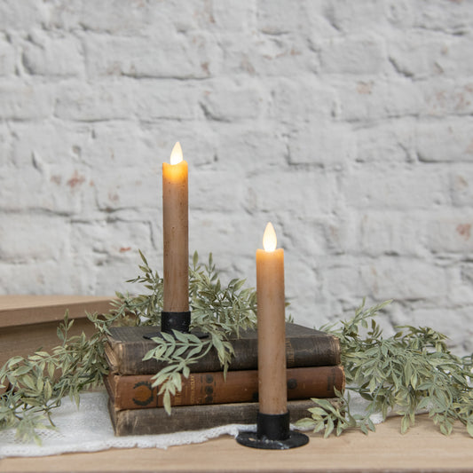 SET/ 2 - 6.75" MOVING FLAME BEIGE TAPER CANDLE