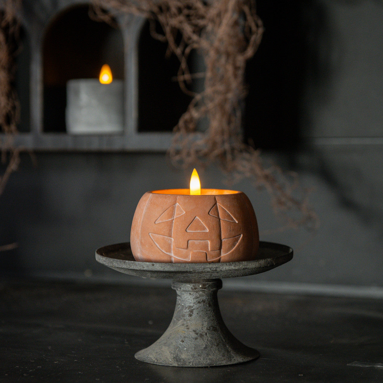 3" ORANGE JACK-O-LANTERN 3D FLAME CANDLE