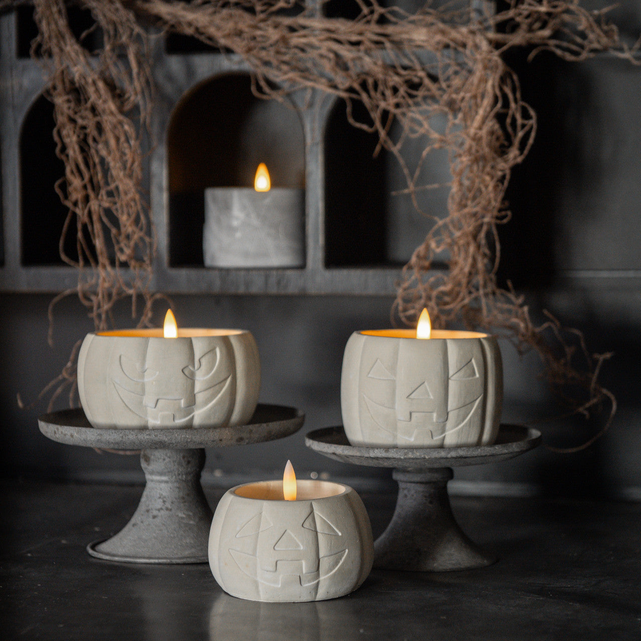 3.75" CREAM JACK-O-LANTERN 3D FLAME CANDLE